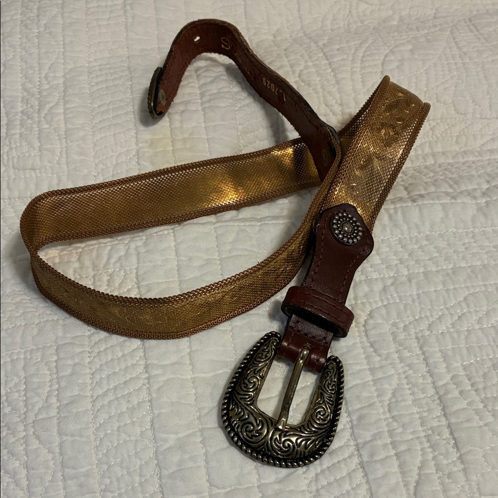 Vintage Copper Metallic Belt with Ornate Buckle
